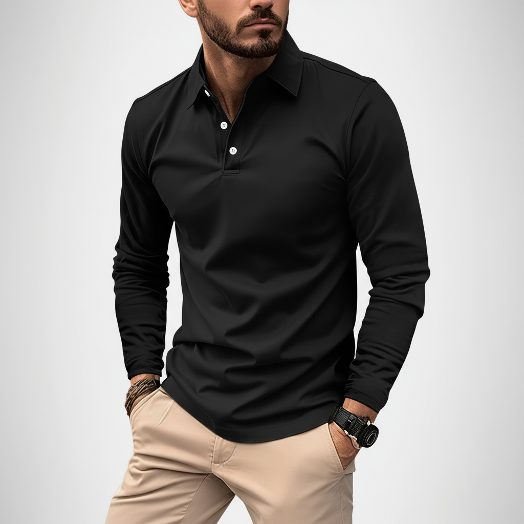 Elegantes Langarm-Poloshirt mit Atmungsaktivem Material | Klassischer Polokragen für Stil und Komfort 0