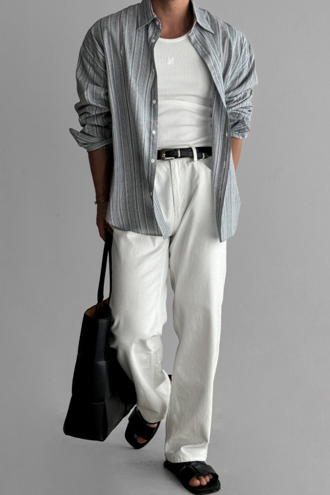 Herrenhemd | Leinen Gestreift & Lange Ärmel | Leicht & Bügelfrei