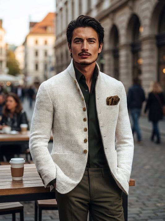 Herren Blazer Langen Ärmeln Stehkragen Und Knöpfen | Leichte Jacke