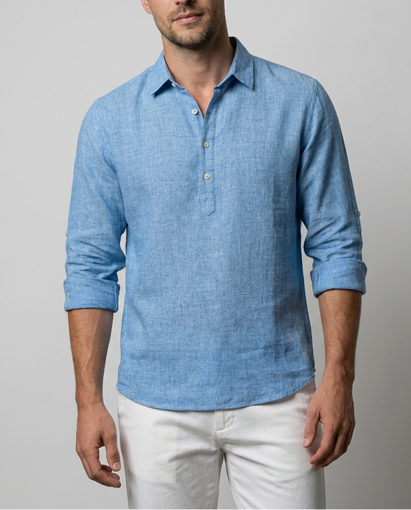 Hemd Herren Popover Langarm Sommer Lockerer Schnitt