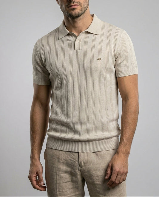 Herren Poloshirt Strickstruktur Kurzarm Baumwolle Sommer