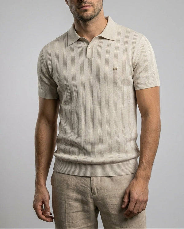 Herren Poloshirt Strickstruktur Kurzarm Baumwolle Sommer