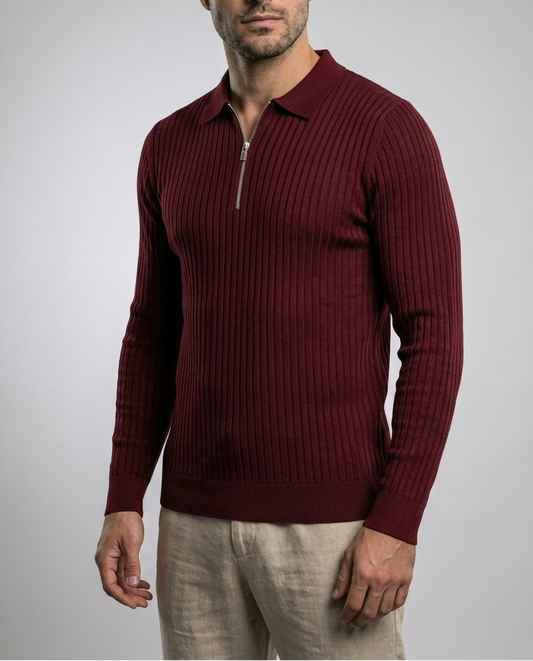 Herren Poloshirt Reißverschluss Struktur Kurzarm Baumwolle