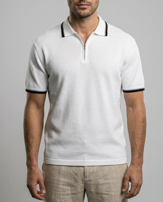 Herren Poloshirt Reißverschluss Kurzarm Sommer Baumwolle