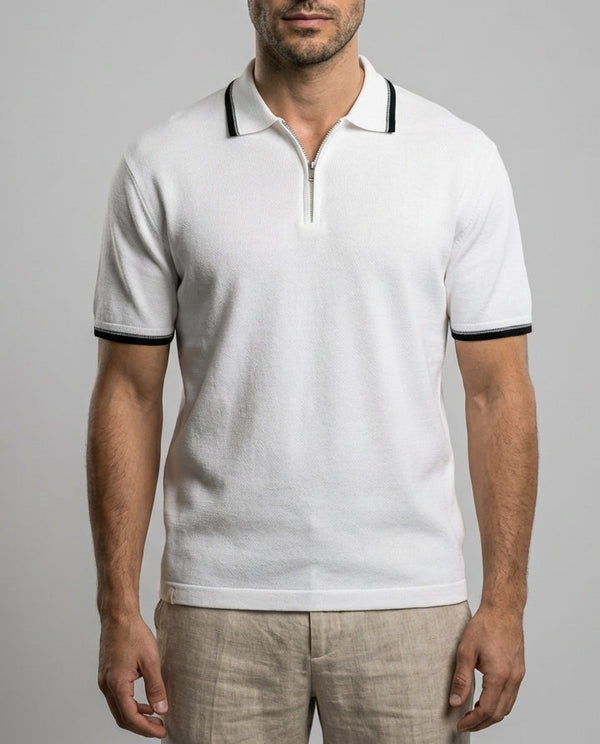 Herren Poloshirt Reißverschluss Kurzarm Sommer Baumwolle