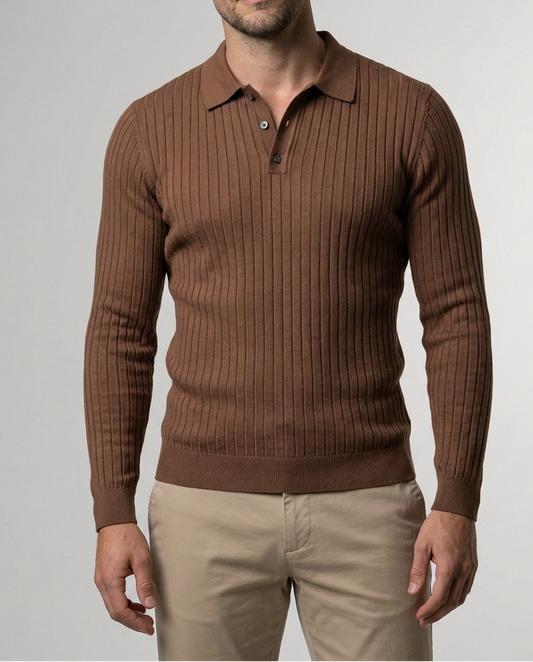 Herren-Langarm-Polohemd mit Vertikaler Rippenstruktur | Elegantes Design für Stil und Komfort