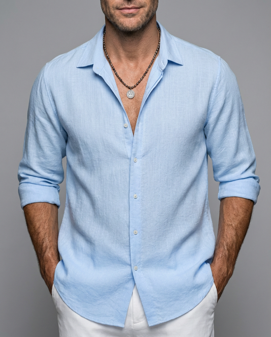 Leinenhemd Herren Langarm Sommer Klassischer Kragen