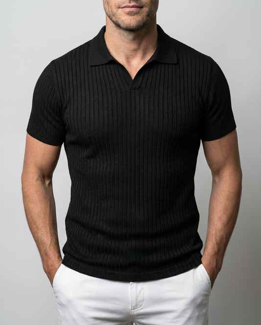 Poloshirt Herren Gerippt V Ausschnitt Kurzarm