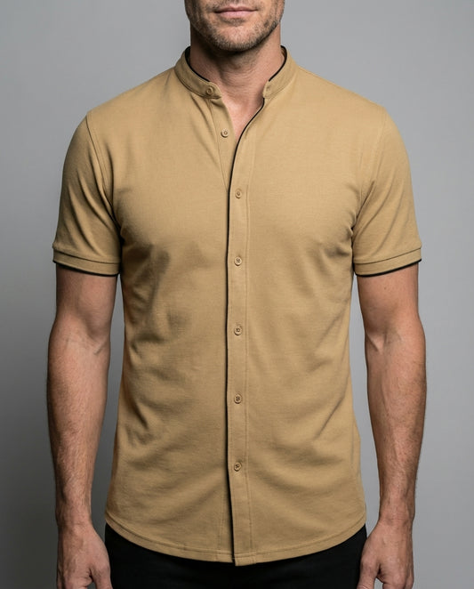 Herren Poloshirt Kurzarm Baumwolle Kragenlos Frühling Sommer