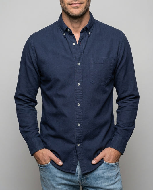 Hemd Herren Stehkragen Baumwolle Leinen Frühling Sommer