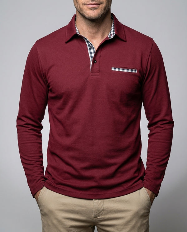 Poloshirt Herren Langarm Baumwolle Klassischer Schnitt Frühling