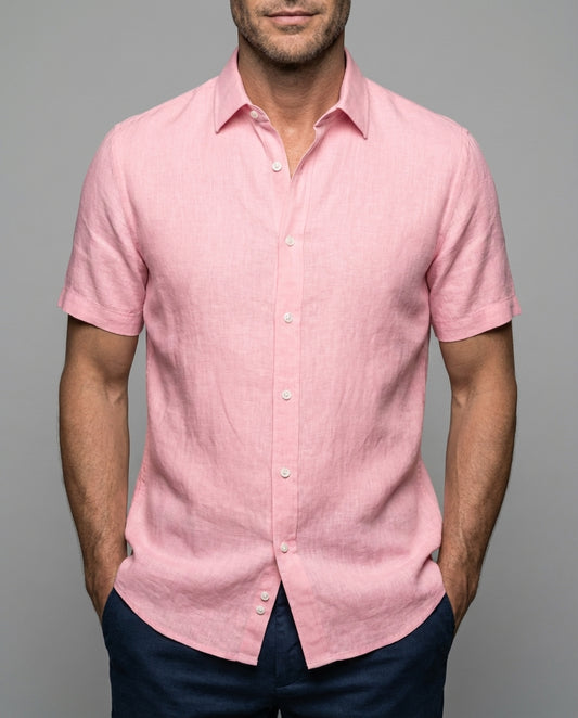 Leinenhemd Herren Kurzarm Klassischer Kragen Frühling Sommer