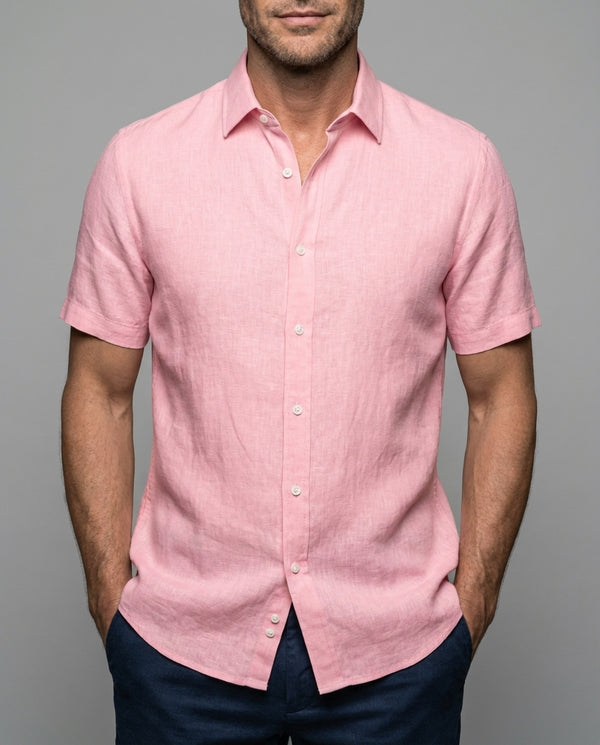 Leinenhemd Herren Kurzarm Klassischer Kragen Frühling Sommer