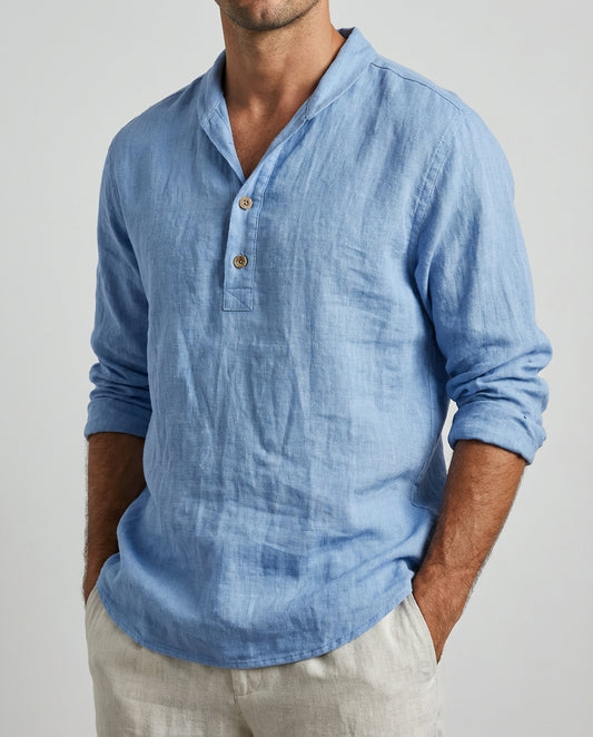 Herren Leinenhemd Langarm V Ausschnitt Frühling Sommer