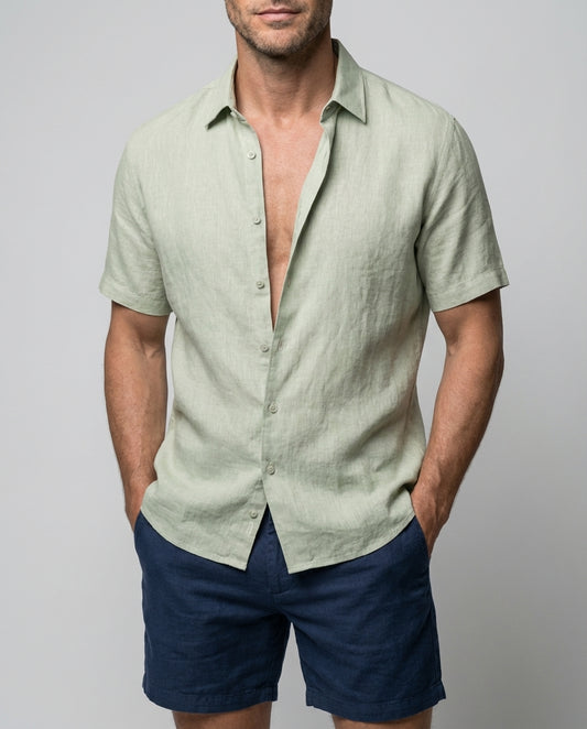 Leinenhemd Herren Kurzarm Klassischer Kragen Frühling Sommer