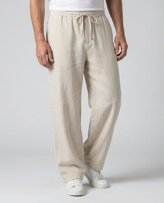 Herren Leinenhose Baggy Frühling Sommer Elastischer Bund