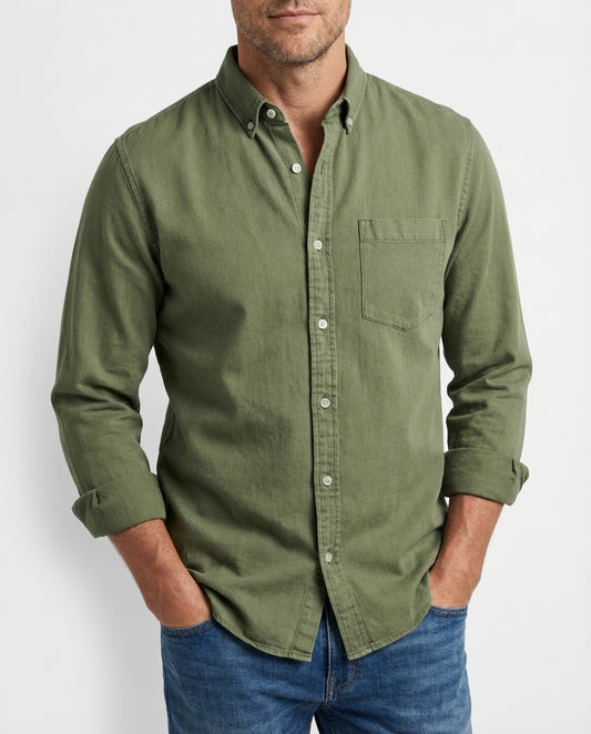 Leinenhemd Herren Langarm Brusttasche