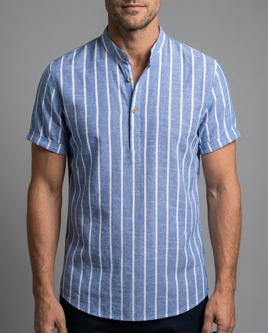 Leinenhemd Herren Kurzarm Stehkragen Sommer