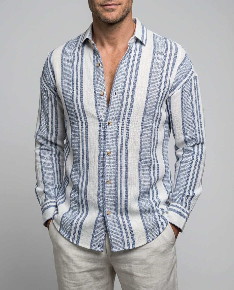 Leinenhemd Herren Gestreift Vintage Sommer