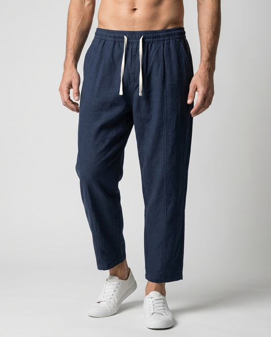 Leinenhose Herren Elastischer Bund Sommer Lockerer Schnitt